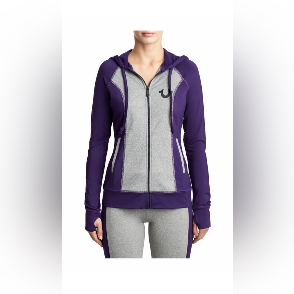XS True Religion Woman’s Sequin Logo Performance Activewear Full Zip Hoodie